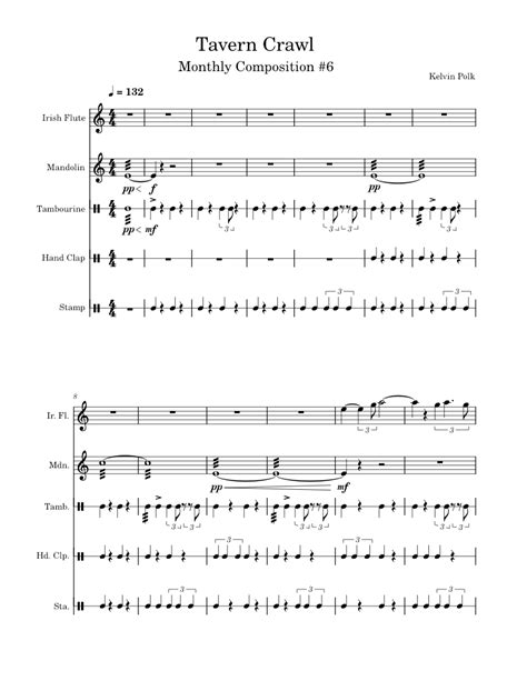 Tavern Crawl Sheet Music For Tambourine Mandolin Flute Other Hand