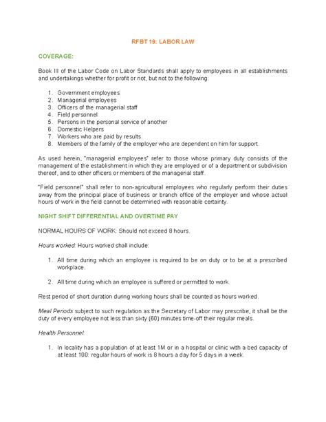 RFBT 19: Comprehensive Guide to Labor Law Standards - Studocu