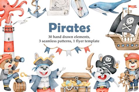 Watercolor Pirates Clipart