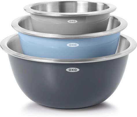 OXO Good Grips 3 Piece Stainless Steel Mixing Bowl Set Blue Gray 4