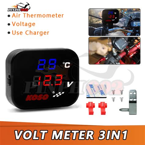 KOSO 3 IN 1 Digital LED Volt Meter Motorcycle Voltmeter Outdoor