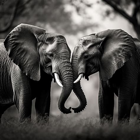 Premium Ai Image Black And White 2 Elephant In Love With Each Other Very Cute