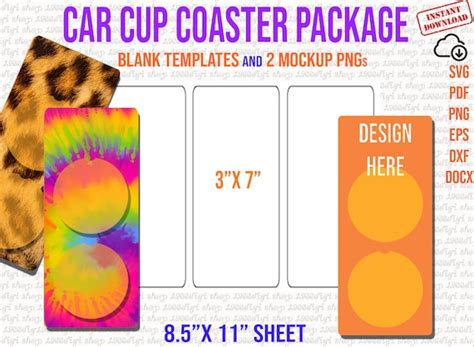 Car Cup Coaster Package Template 2 Pcs Car Cup Coasters Etsy