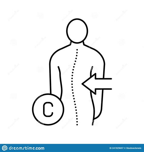 Scoliosis Line Black Icon Spinal Deformity Isolated Vector Element