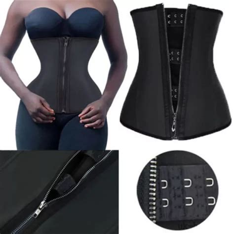 WOMEN LATEX RUBBER Waist Trainer Cincher Shapewear Zip Tummy Control