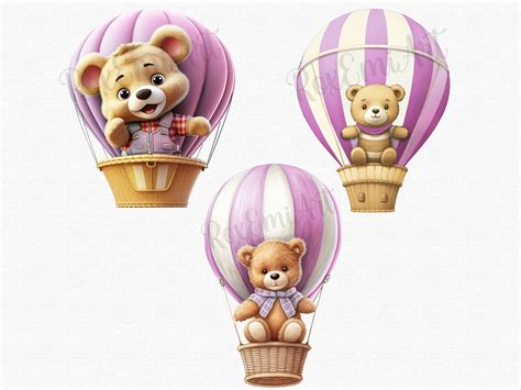 Pink Teddy Bear Clipart Hot Air Balloon Clipart For Baby Shower Nursery Decor And More