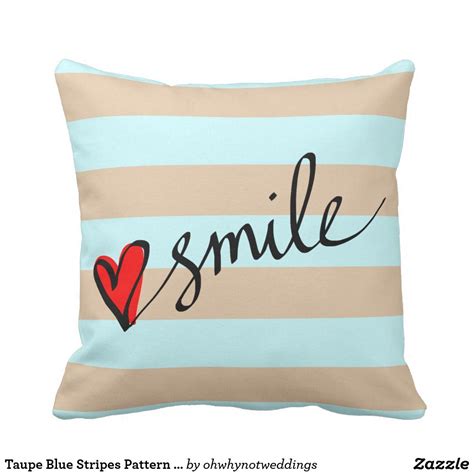 Taupe Blue Stripes Pattern Smile Cute Red Heart Throw Pillow Zazzle Blue Stripes Pattern