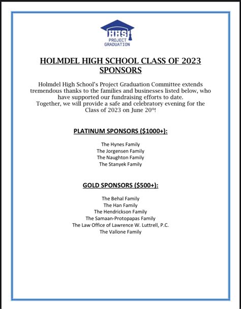 Holmdel Parents Associations Holmdel High School Project Graduation ...