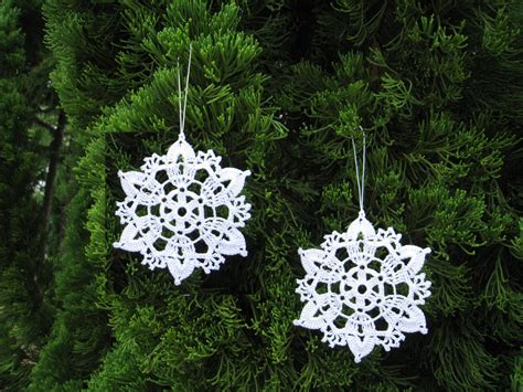 6 Crochet Snowflake Ornaments White Christmas Tree Decor