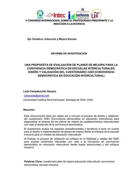 Una Propuesta De Evaluaci N De Planes De Mejora Para La Convivencia