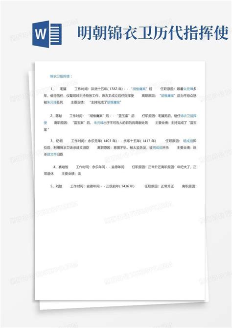 明朝锦衣卫历代指挥使word模板下载编号qzxeznkn熊猫办公