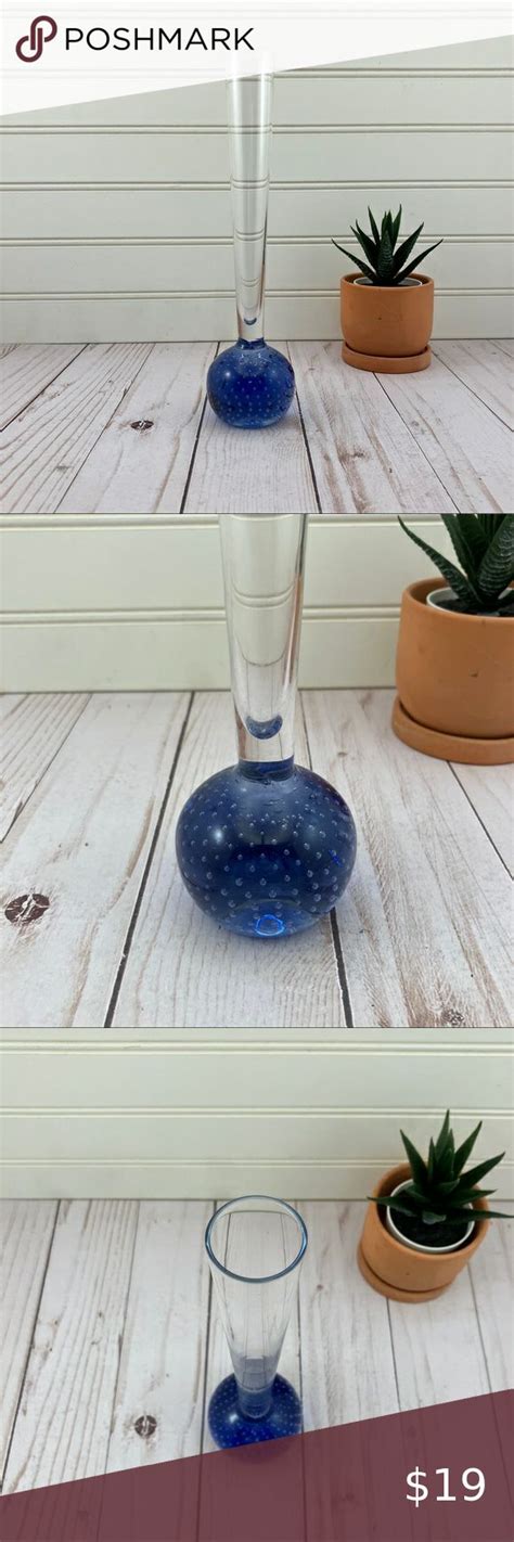 Murano Blue Bud Vase 9 Controlled Bubbles Bullicante Art Glass MCM