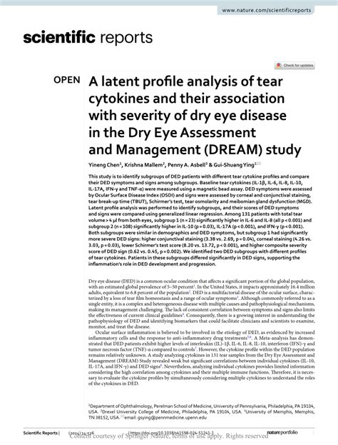 Pdf A Latent Profile Analysis Of Tear Cytokines And Their Association With Severity Of Dry Eye