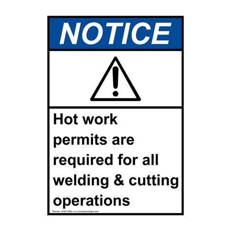 Vertical Hot Work Permits Required For Welding Sign Ansi Notice