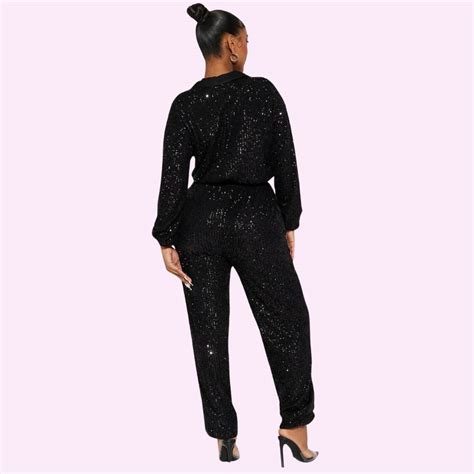 Zoe Zip Front Black Sequin Jumpsuit Beach Babe Bikini