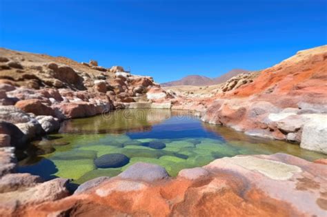 Hot Spring Surrounded By Colorful Rocks And A Clear Blue Sky Stock Illustration Illustration