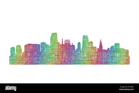 Miami Skyline Silhouette Multicolor Line Art Vector Image Stock