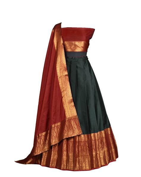 Buy Halfsaree Studio B Green Banarasi Silk Zari Woven Lehenga For Women