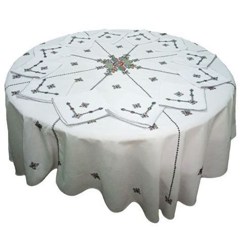 Nappe De Table En Coton Avec Serviettes Brod E La Main Noir Fiche