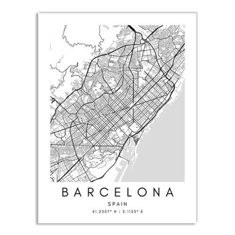 Affiche Plan De Barcelone Espagne En Noir Et Blanc Worldinmaps