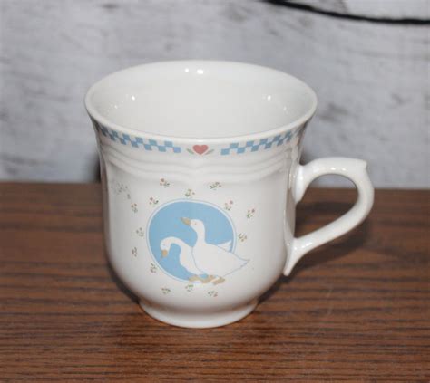 Moonlight Stoneware Geese Goose Coffee Mugs Tea Cups Geese Blue