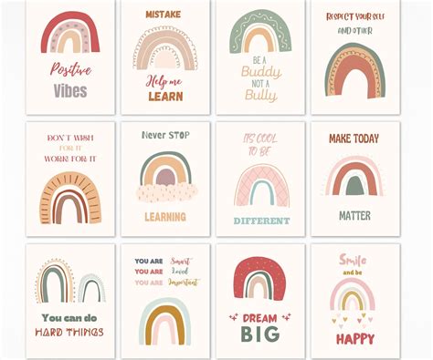 12 Posters Boho Classroom Decor Printable Rainbow Learning Etsy