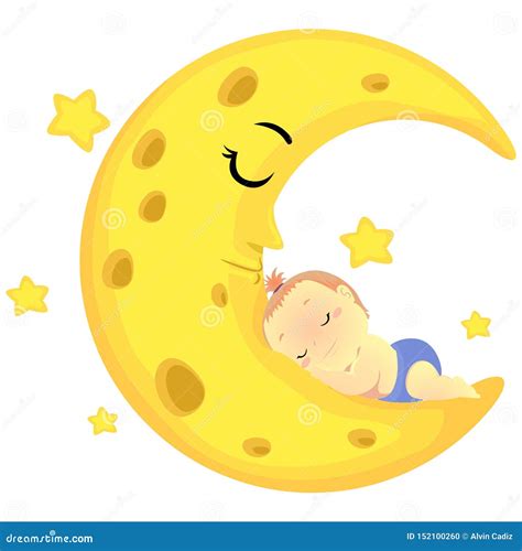 Vector Illustration Of A Baby Sleeping On The Sleeping Moon Stock