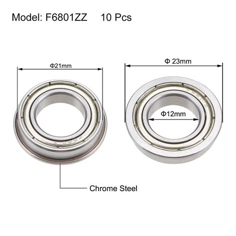 Buy F6801ZZ Flange Ball Bearing 12x21x5mm Shielded Chrome Bearings