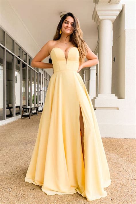 Simple Yellow Satin Long Prom Dress Yellow Formal Dress · Of Girl