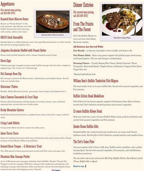 The Fort Menu, Menu for The Fort, Morrison, Denver - Urbanspoon/Zomato