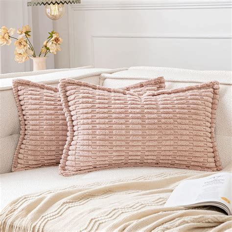 Miulee Pink Corduroy Decorative Throw Pillow Covers Pack Of 2 Soft