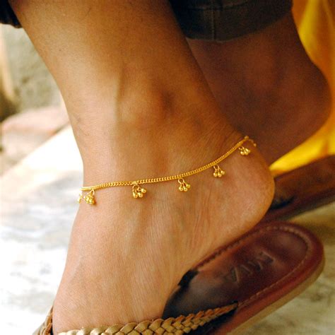 18k Gold Ankletbracelet With Bells Ankle Bracelet Gold Bell Dainty Abhika Jewels