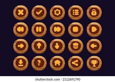 Wooden Game Buttons Cartoon Menu Interface Stock Vector Royalty Free