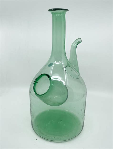 Lot Vintage Green Glass Italian Wine Decanter 13 5