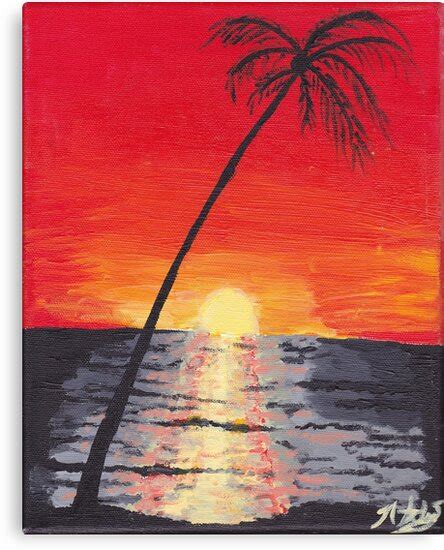 "Beach Sunset Acrylic Painting" Canvas Prints by naloi | Redbubble