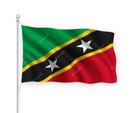 Premium Vector Waving Flag Saint Kitts And Nevis On Flagpole Isolated On White