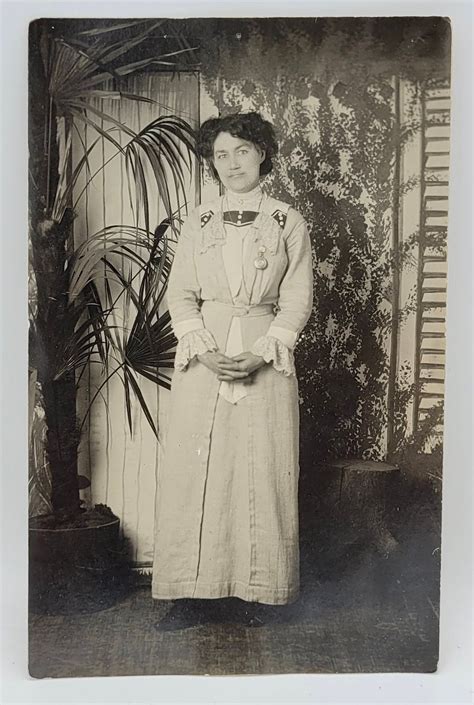 Dated 1914 Rppc Edwardian Era Woman Posed With Large Plant And