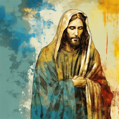 Premium AI Image A Painting Of Jesus Standing In Front Of An Abstract