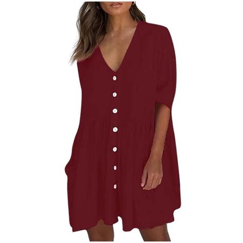 Sasaquoy Robe Courte Poche Et Col En V Pour Femme Rouge Rouge