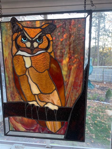 Stained Glass Owl Panel Etsy