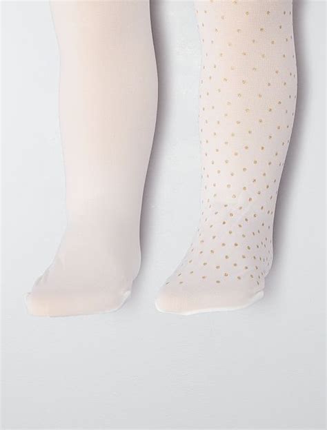 Lot de 2 paires de collants fin Bébé fille blanc cassé pois Kiabi