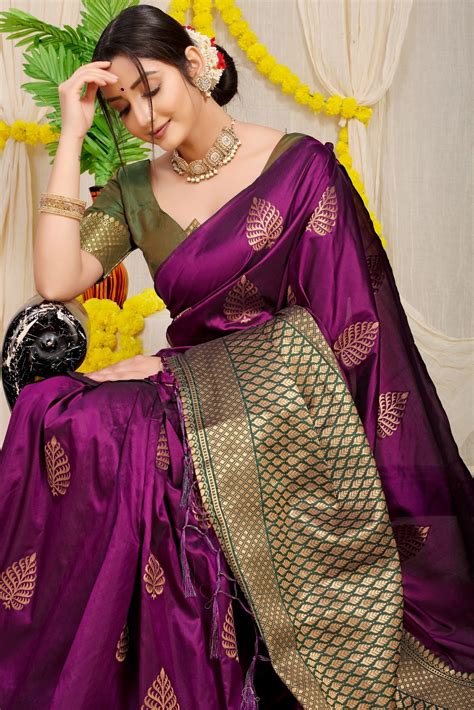 Efflorescence Wine Soft Banarasi Silk Saree With Lissome Blouse Piece Lajreedesigner