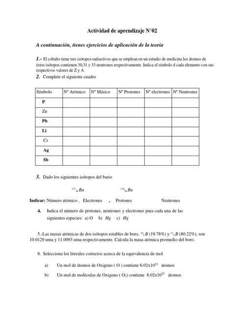 Práctica N°02 Pdf Isótopo Átomos