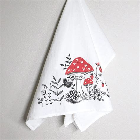 Mushroom Tea Towel Cotton Kitchen Towel Nature Lover Gift Etsy