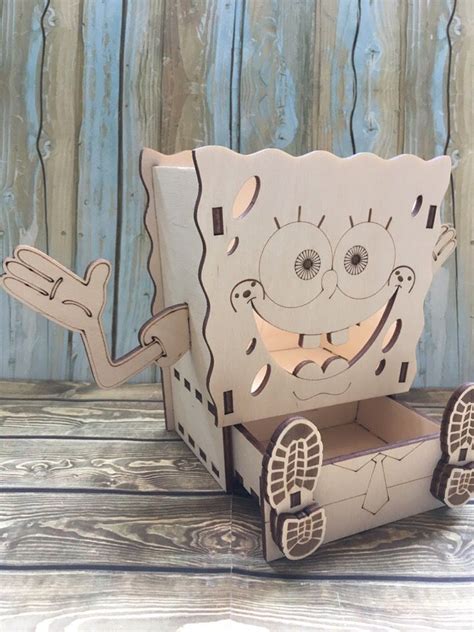 Laser Cut Spongebob Squarepants Pencil Holder With Drawer Free Vector