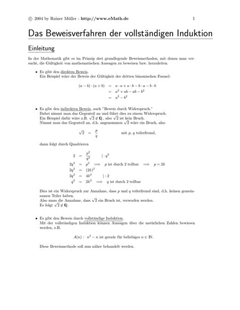 Das Beweisverfahren Der Vollst Ndigen Induktion
