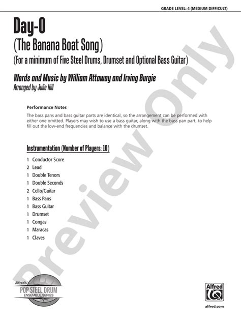 Day O The Banana Boat Song Steel Drum Conductor Score Parts