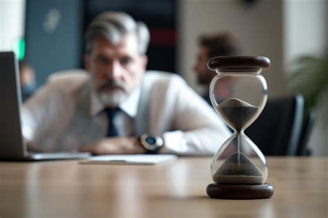 El Hombre Trabaja En La Computadora Con Un Reloj De Arena Que Simboliza