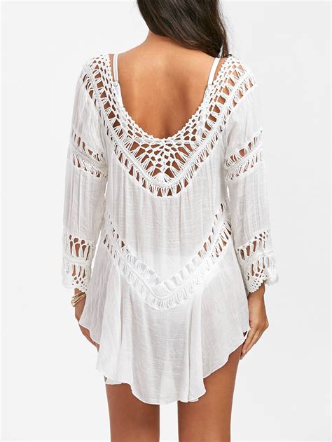 31 OFF Crochet Panel Swing Beach Tunic Cover Up Rosegal