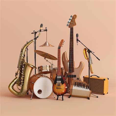 Una colección de instrumentos musicales incluido un instrumento